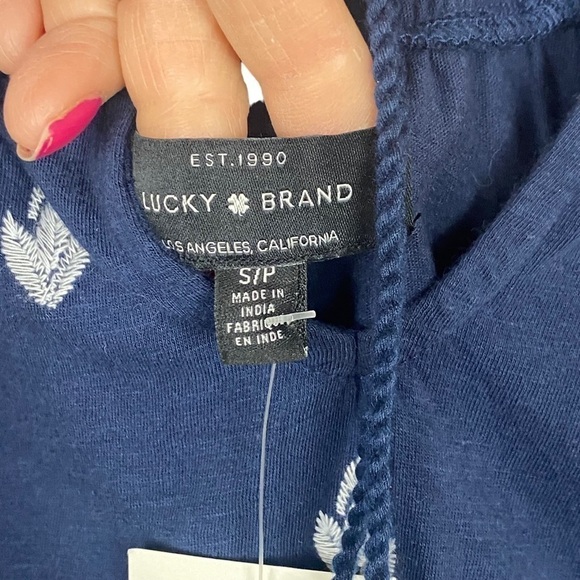NEW Lucky Brand boho peasant top navy blue white size small short sleeve - Picture 5 of 6